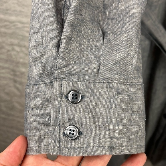 DIALOGUE Beachy Shirt Dress Linen Blend Small Petite Casual Chambray Tie Belt - Picture 7 of 14